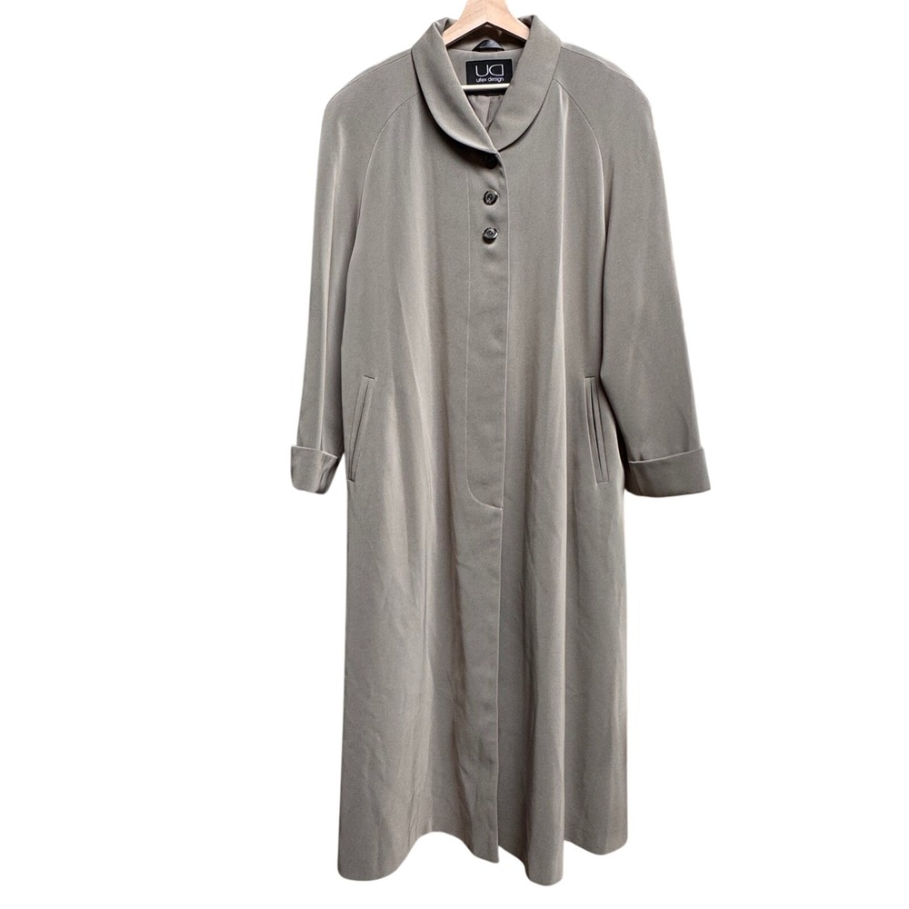 Vintage UTEX DESIGN Women Greige Long Trench Jacket Coat XL 90s Luxury Oversized